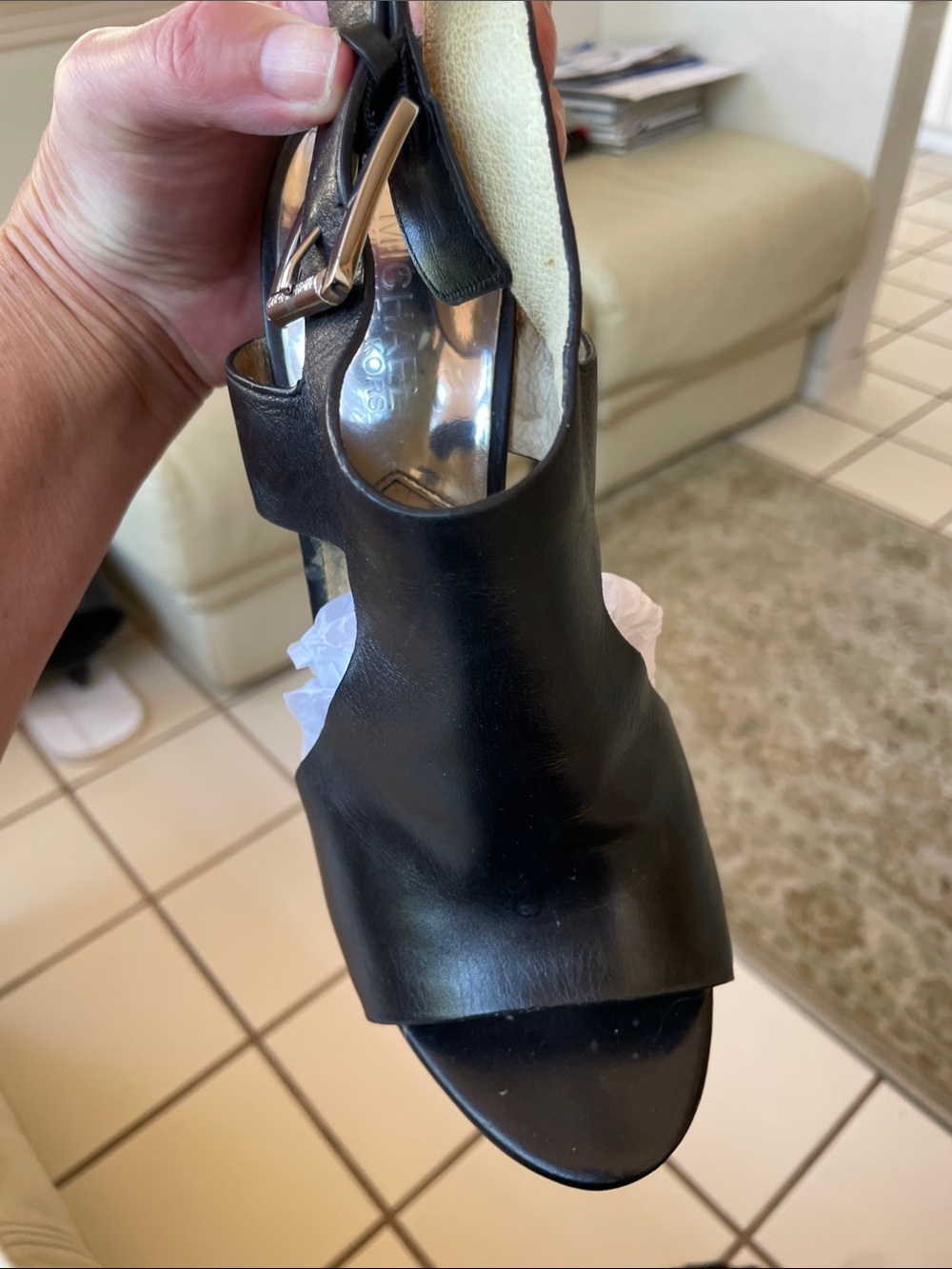 Michael Kors Black Leather Wedge Sandals with Buckle 8M - Picture 2 of 5